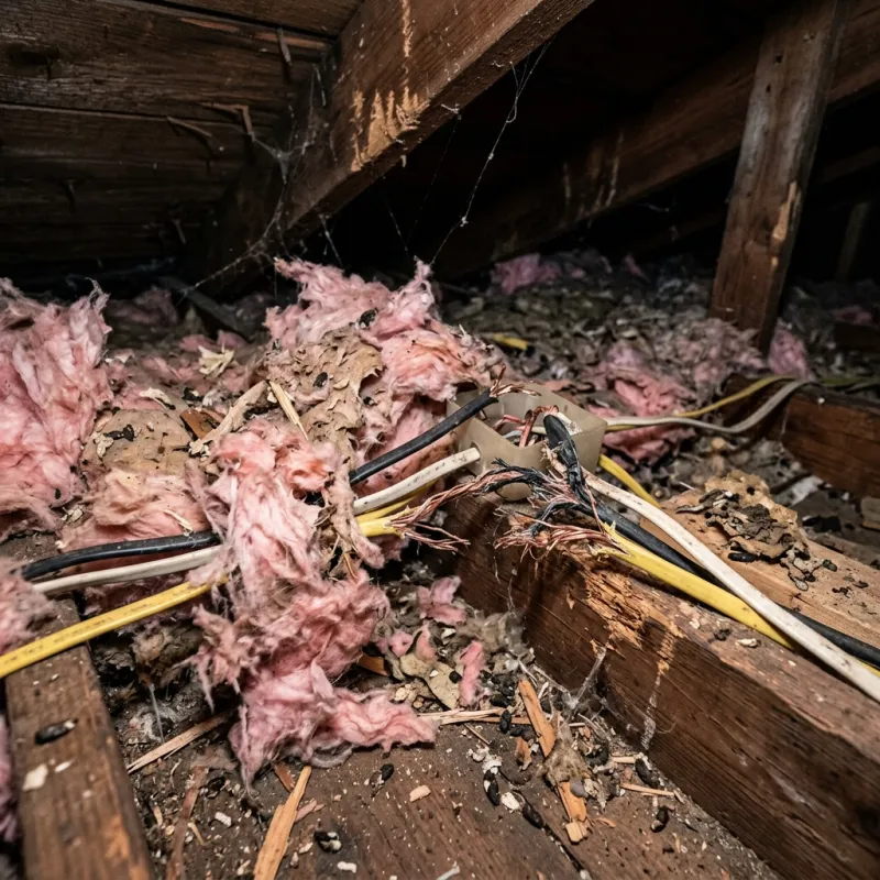 Contaminated ceiling insulation being assessed in a Tecoma roof space